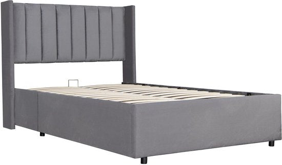 Juskys – Polsterbed Savona – 120 x 200 cm – Voorzien Van Opbergruimte Met Gasdrukveer En Gecapitonneerd Hoofdbord – Voor Slaapkamer En Tienerkamer – Donkergrijs Fluweel