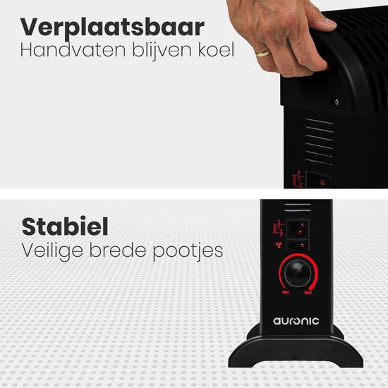 Auronic Elektrische Convectorkachel - 750/1250/2000 Watt - Met Ventilator - Verwarming - Ventilatorkachel - Zwart
