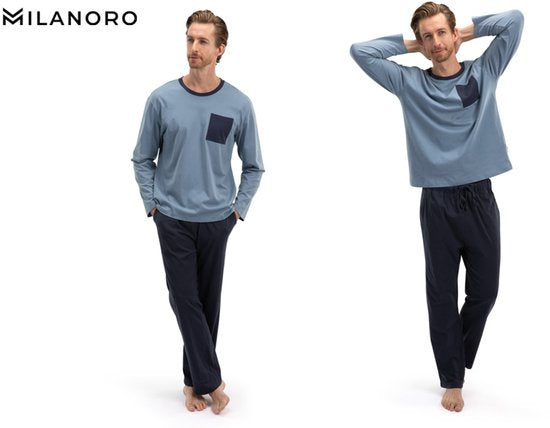 Milanoro - Katoenen pyjama voor heren - Blauw - XXL