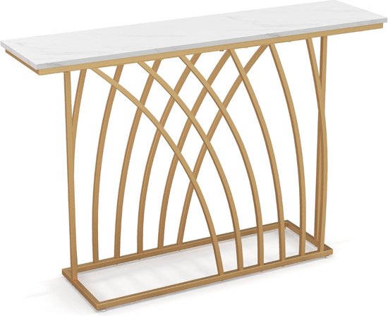 Coast Dressoir tafel - Marmerlook met Metalen standaard - 120 x 30 x 80 cm - Wit/goud