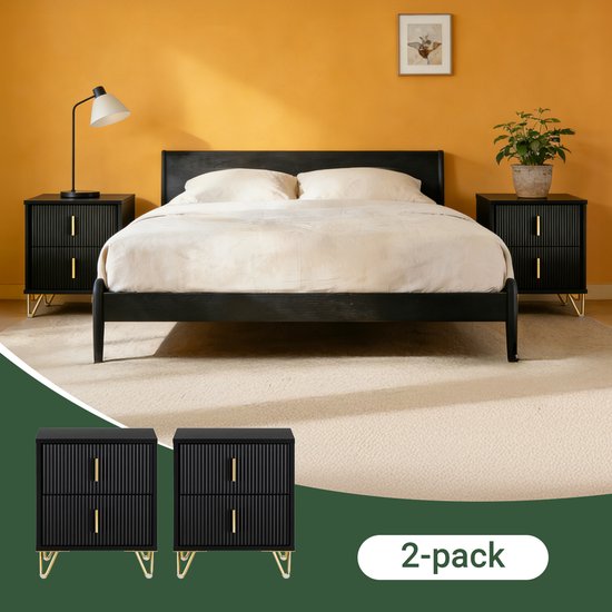 SoBuy 2-delige Nachtkastje met 2 Schuifladen - Bijzettafel - Sofa Bijzettafel - Salontafel - Slaapkamertafel - Bedtafel met 2 Lade voor Woonkamer, Slaapkamer, Kantoor, Zwart, 40x40x47cm, FBT115-SCHx2