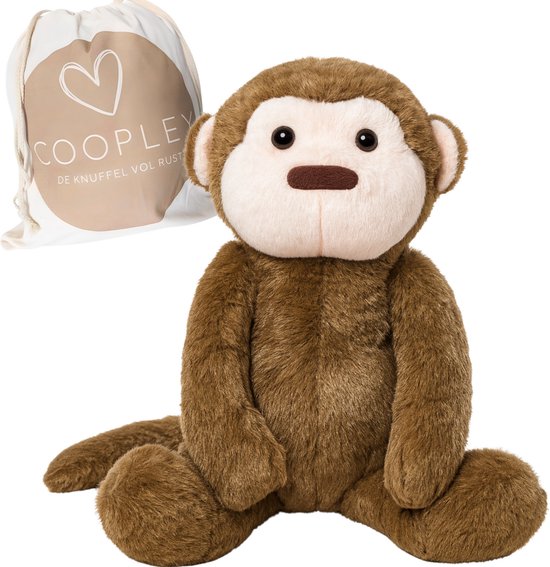 Coopley Verzwaringsknuffel 2Kg - Verzwaarde Knuffel - Andy Aapje - Weighted Stuffed Animal - Sensorisch Speelgoed - Voor Kinderen En Volwassenen - Bruin - Met Canvas Opbergtas