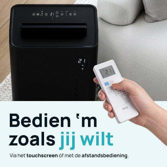 MOA Mobiele Airco - 12.000 BTU - Met Afstandbediening - Tot 35m² - Airconditioner met Ontvochtigingsfunctie - Raamafdichtingskit - Zwart