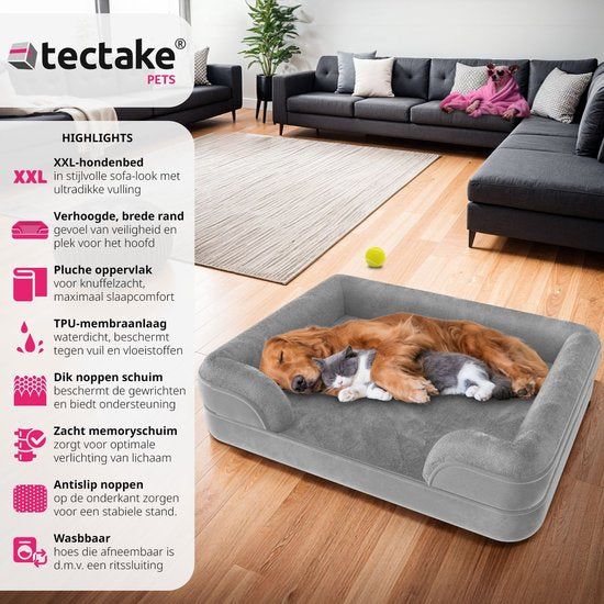 tectake® hondenbed - kussen voor grote en middelgrote honden - donzig en wasbaar - hondenmand met traagschuim - hondenbox - hondenligstoel - hondenmand - hondenkussen L (91 x 68 x 18 cm)