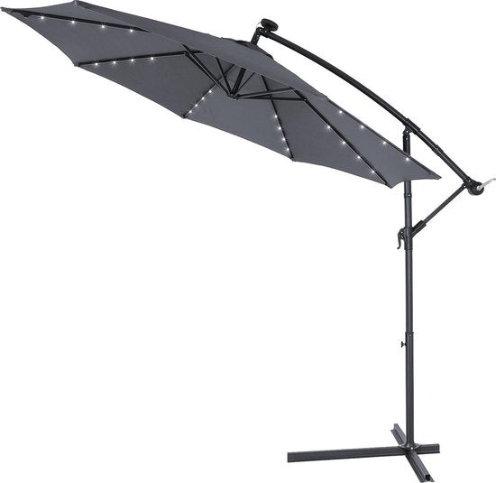 Kingsleeve Zweefparasol - Parasolvoet LED Verlichting 300cm - Antraciet