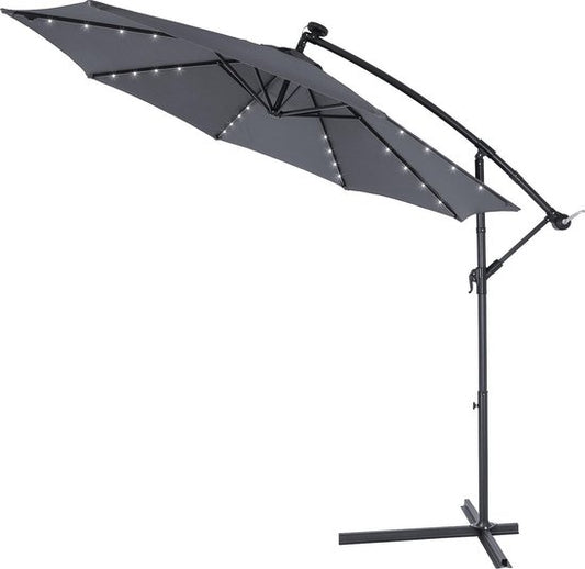 Kingsleeve Zweefparasol - Parasolvoet LED Verlichting 300cm - Antraciet