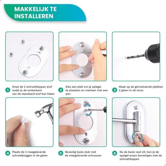 Make Up Spiegel met Led Verlichting - 5X Vergroting - Wandspiegel Rond - Scheerspiegel Wandmodel - Badkamer - Douche - Zwart
