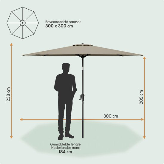 LifeGoods Parasol - Tuin - Ø300 cm - 30° Kantelbaar - Waterdicht - UPF50+ - Taupe