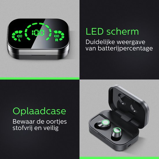Otiume - Volledig Draadloze Oordopjes - HiFi Extra Bass geluid - Touch bediening - Draadloze Oortjes - Zweet- en regenbestendig - Sport oortjes - Bluetooth