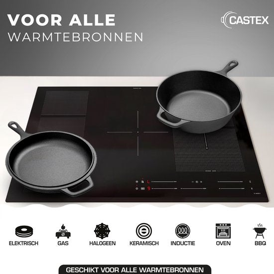Castex Duocraft Gietijzeren Pan - Braadpan Inductie - Braadpannen - Stoofpan - Broodpan Gietijzer - Sudderpan