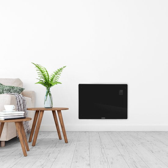 VONROC Luxe elektrische kachel - Convectorkachel met glazen paneel – 750W/1500W - Verwarmt ruimtes tot 18m2 - Bediening zowel met app (via Wifi) als handmatig – Instelbare thermostaat en timer - Zwart