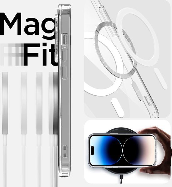 Podec Magsafe Hoesje Geschikt voor iPhone 14 Pro Max - Met 3x Screenprotector + 3x Cameraprotector - Magnetisch met Ring Doorzichtig - Telefoonhoesje Transparant Case