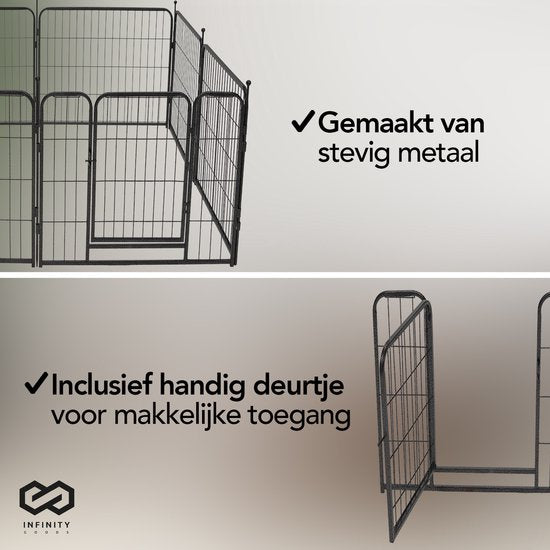 Infinity Goods Hondenren - Puppyren - 8 Panelen - 100 x 80 CM - Opvouwbaar - Met Deur - Staal - Zwart