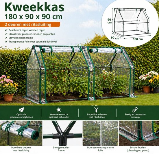 Ceruzo Kweekkas 180 cm – Foliekas – 2 Deuren – Broeikas – Tuin- 180 x 90 x90cm