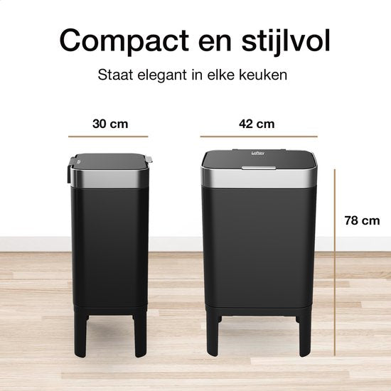Loftey Prullenbak 60 Liter – Push/Touch - Duo 2x30L - Zwart/RVS