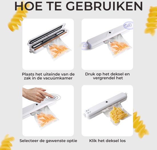 Gtrise - Vacumeermachine - 10 vacumeerzakken - Eenvoudig - Vacuum Sealer - Vacuümmachine - Voor Alle Soorten Voedsel