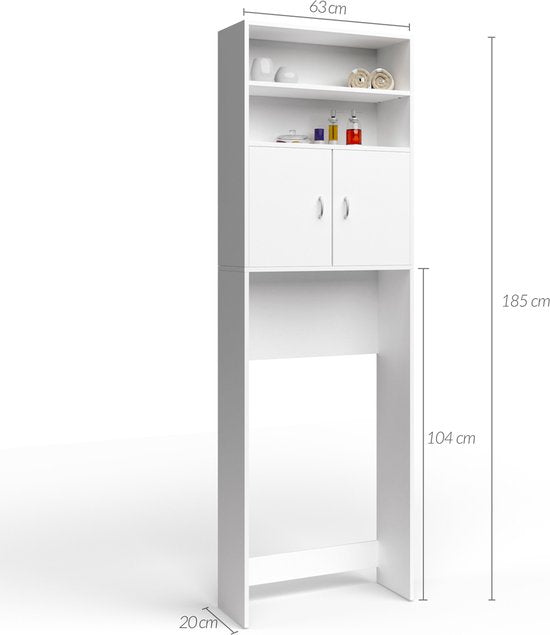 Casaria Wasmachine Kastje - 2 deuren 185x63x20cm - wit