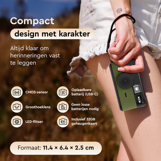 K&L Digitale Retro Camera - Schermvrij - Oplaadbaar - 16.000 Foto's - Fotocamera - Vintage - Inclusief 32GB - Duurzaam - Groen