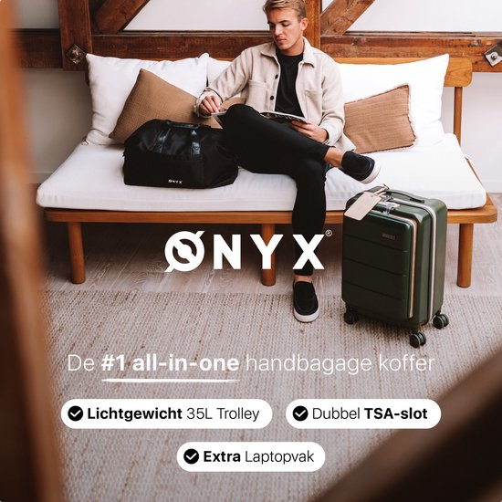 ONYX Handbagage Koffer 35 Liter - Spinner wielen - Lichtgewicht Trolley - Reiskoffer met Dubbel TSA Slot - Handig voorvak - 55 cm - Olive