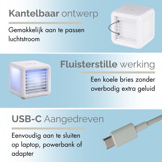 Lifetime Air Mini Air Cooler - Luchtbevochtiger Aircooler met 2 Koelelementen - Luchtkoeler met Water en 3 Standen - Mobiele Airconditioning zonder Slang voor Slaapkamer - 16 x 16 x 16,5 cm