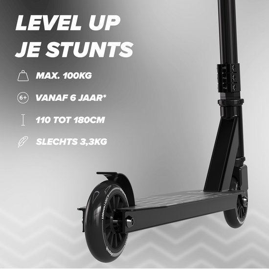 LifeGoods Stuntstep Fly X - 6+ Jaar - Step voor Kinderen - Jongens/Meisjes - 100mm - 100KG - Zwart/Wit