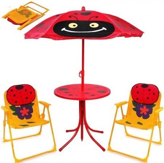 Kinder tuinset kever- 2 stoelen 1 tafel met parasol