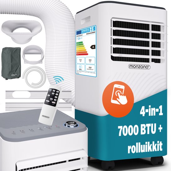 Monzana mobiele airco - 7000 BTU raamkit 20 tot 25m² wifi timer - wit