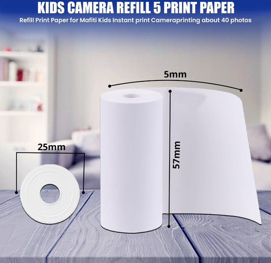 K&L Instant print camera Pack 5 Printrollen - Navulverpakking - kindercamera - instant print