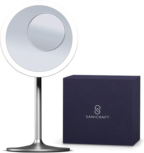 SaniCraft® Make-up Spiegel met Verlichting - Vergrootspiegel & Scheerspiegel - 10x Vergroting - LED verlichting - USB Oplaadbaar - Diameter 17 cm