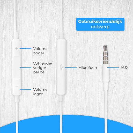 Nuvance - In-Ear Oordopjes met Draad - 3.5mm Jack - Wit Kunststof - Met Microfoon & In-Line Bediening - Helder Geluid & Comfortabele Pasvorm - Universeel Compatibel
