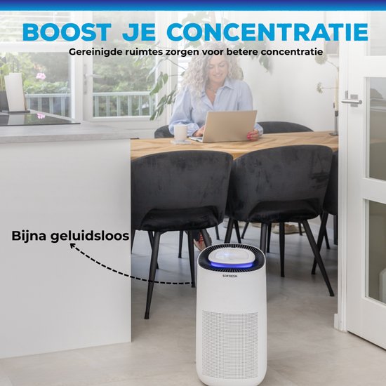 Sofresh luchtreiniger met app - 80 m² - Automatische stand + 6-in-1 filtersysteem - Luchtkwaliteitsindicator - Ionisator - UV - Luchtfilter - Air purifier met HEPA-filter