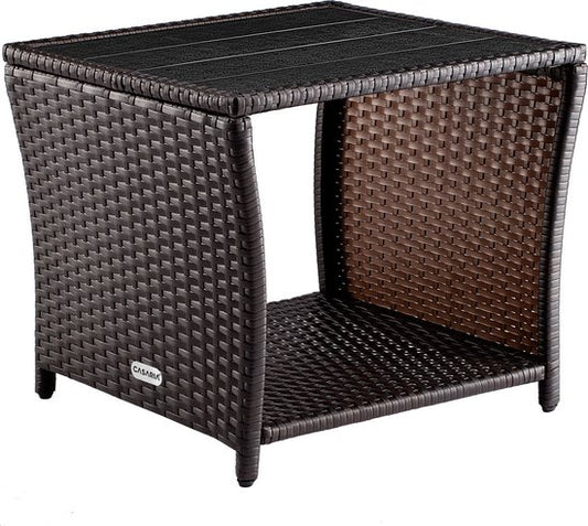 Casaria Polyrattan Bijzettafel - WPC Tafelblad 45x45x40cm – Bruin