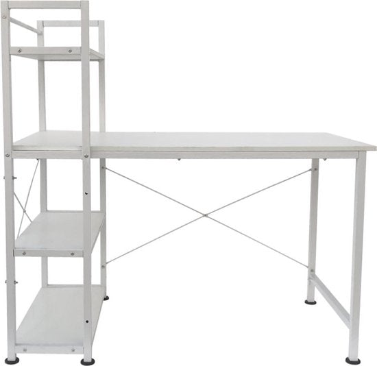 Bureau computertafel Stoer - 3 opbergplanken - industrieel modern wit - metaal hout