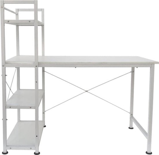 Bureau computertafel Stoer - 3 opbergplanken - industrieel modern wit - metaal hout
