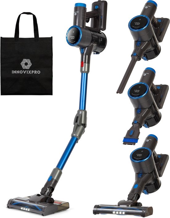 Innovixpro® Steelstofzuiger Draadloos - Krachtige 30KPa Steelstofzuiger met Dweilfunctie - Zonder Zak - Op Accu - Incl. Extra Opzetstukken & Opbergtas - HEPA Filter - Steelstofzuigers - Handstofzuiger - Multifunctionele Steelstofzuiger