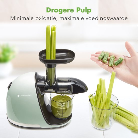 KitchenBrothers Slowjuicer - Juicer - Groenten en Fruitpers - 700ml - Met Pulpreservoir - Juice Maker - Moederdag Cadeautje - Pastel Groen