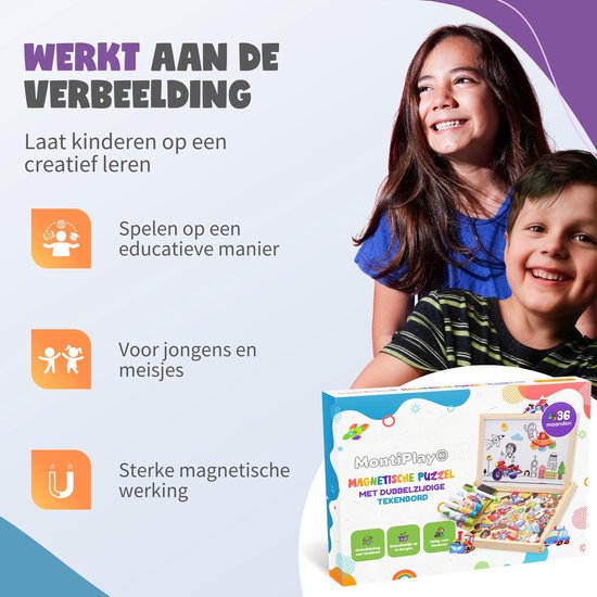 MontiPlay® Magnetisch Speelgoed Voertuigen - Magneet Boek - Krijtbord Kinderen - Magnetibook - Magneet Speelgoed - Tekenbord - Montessori - Sensorisch - Busy Board - Speelgoed voor onderweg - Speelgoed voor in de auto - Speelgoed voor op Reis