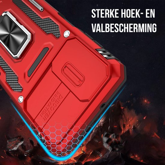 Podec Hoesje Geschikt voor Samsung Galaxy A13 5G Rood Telefoonhoesje - Anti-Shock Case Cover Hybrid Armor Hoes met Kickstand Ring met Screenprotector
