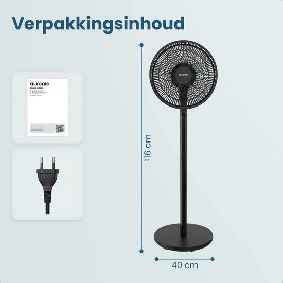Auronic Statiefventilator - Staande Ventilator - Hoogte Verstelbaar - Roterend - Fluisterstil - 3 Snelheden - Stille Ventilator - Zwart