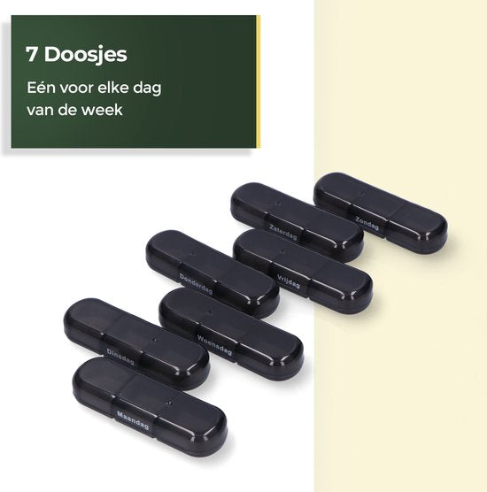 Gandria Pillendoos 7 Dagen - Uitneembaar Pillendoosje - Medicijndoos met 21 Compartimenten - Medicijndoos met Stevige Sluiting - 3 Vakken per Dag - Zwart