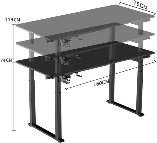 Bureau zit sta elektrisch hoogte verstelbaar - game bureau - gaming bureau - computertafel - game desk - ergonomische werkplek - 130 kg belastbaar - 160 x 75 cm