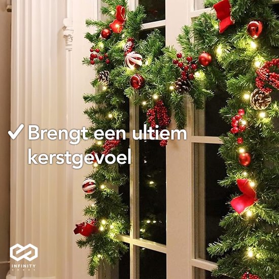 Infinity Goods Guirlande Met verlichting - Timer - Kerstversiering - 270CM - Kerstslinger - Kerstdecoratie - 35 LED - Groen