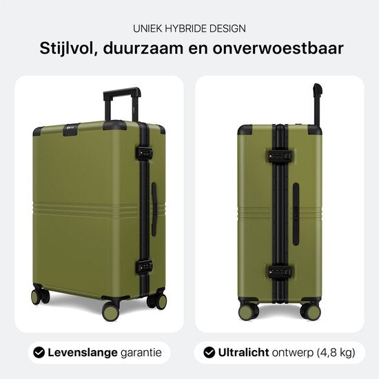 ONYX Hybrid Pro Check-in Koffer Medium 70 Liter - Gerecycled Polycarbonaat en Ritsloos Design - Reiskoffer met TSA slot en Spinner wielen - Olive Green