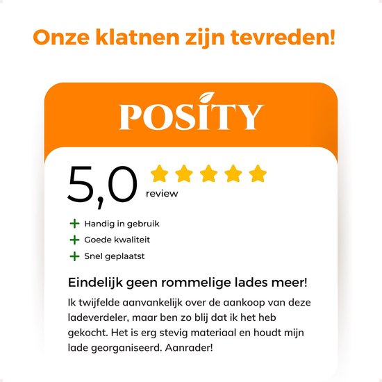 Posity Ladeverdeler - Verstelbaar & Uitschuifbaar - 4 Stuks - Lade Organizer - 28-43,5 cm - Voor Keuken, Slaapkamer & Kleding - Kunststof - Wit