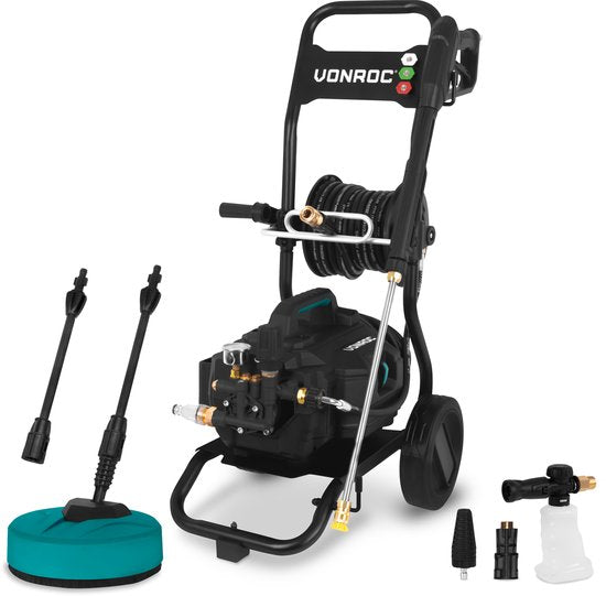 VONROC PRO Hogedrukreiniger V25-3 - 2500W – 180 bar - 468 l/u – inductiemotor – 15m premium slang - Incl. terrasreiniger, schuimsproeier en 5 nozzles