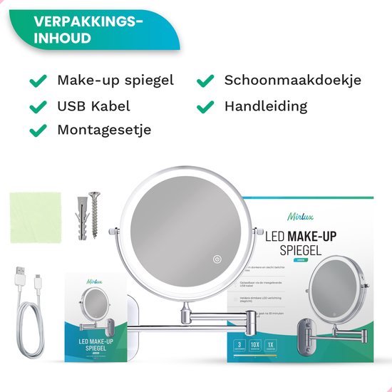 Make Up Spiegel met LED Verlichting - 5X Vergroting - Scheerspiegel