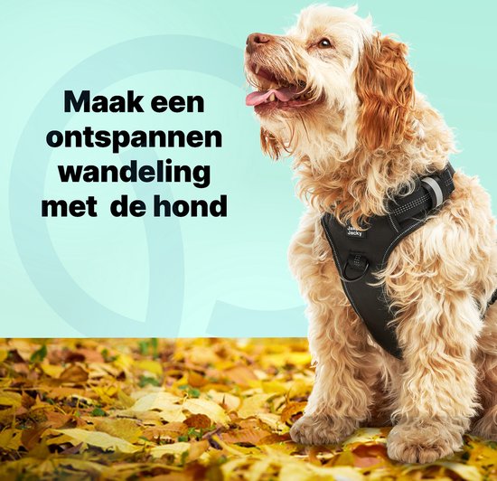 Jake en Jacky Hondentuigje - Anti-Trek Tuig - Hondenharnas - Y Tuig Hond - Reflecterend - Zwart - Maat M