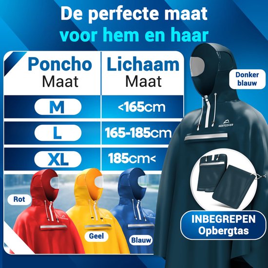 Nextcover Regenponcho Fiets voor Dames en Heren | Regencape met AquaShield 2.0 Technologie, Winddicht & Waterdicht | Ideaal voor Fietsen, Wandelen en Vissen | Fietsponcho Volwassenen Unisex Pasvorm | Poncho
