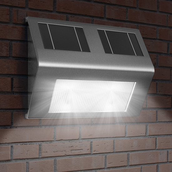 Monzana Wandlamp - LED Waterdicht Zonne energie Edelstaal - 140x95x25mm