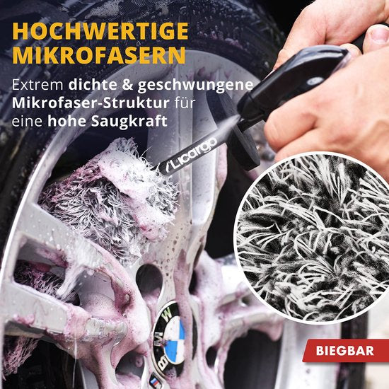 LICARGO® buigzame microvezel velgenborstel - Flexibele borstelkop voor moeilijk bereikbare plekken - Microvezel velgenborstel voor aluminium velgen - Auto velgenborstel - Flexibele velgenreinigingsborstel